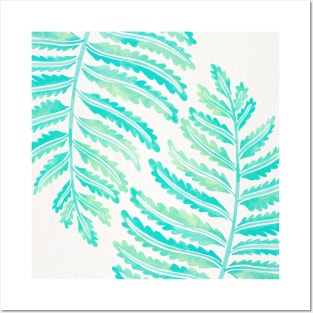 fern leaf turquoise Posters and Art
